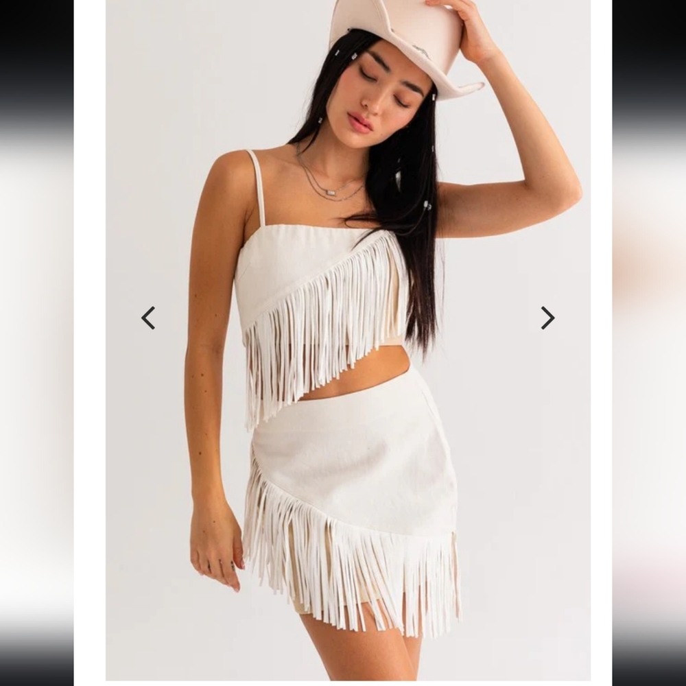 New Le Lis The Rowdy Rag Doll Western Cowgirl Denim Fringe Cowgirl Two Piece XS